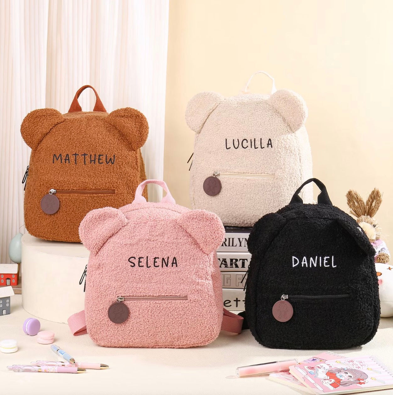 Bear backpack custom name embroidery