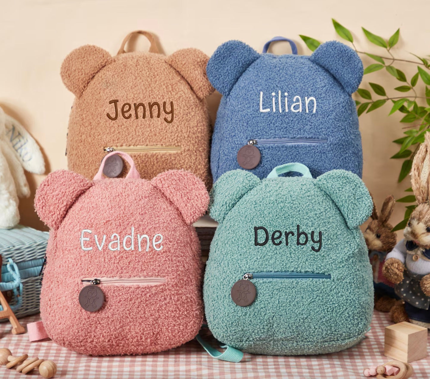 Bear backpack custom name embroidery