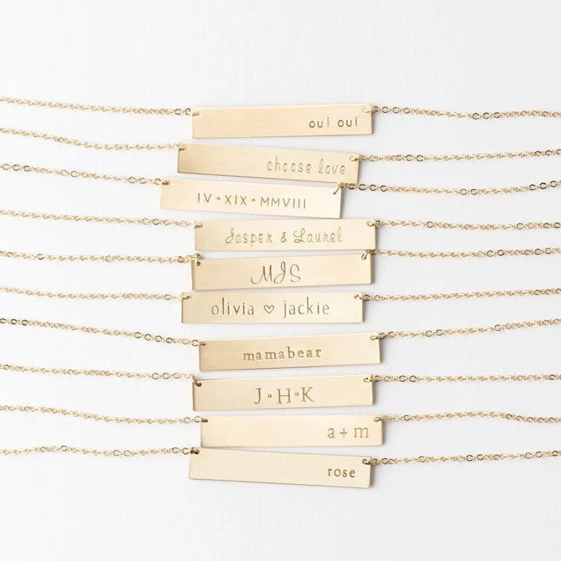 Long Engraved Bar Necklace