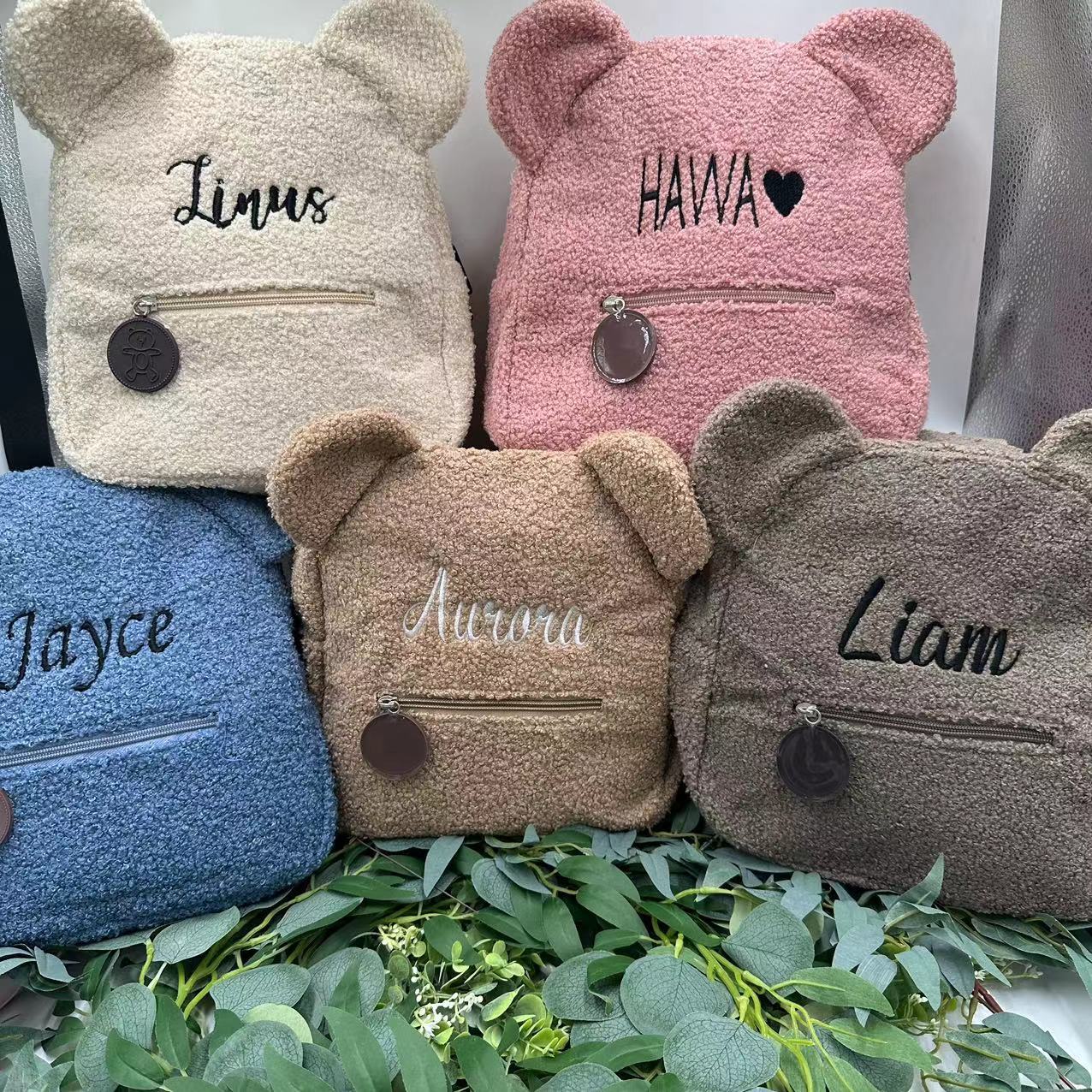 Bear backpack custom name embroidery