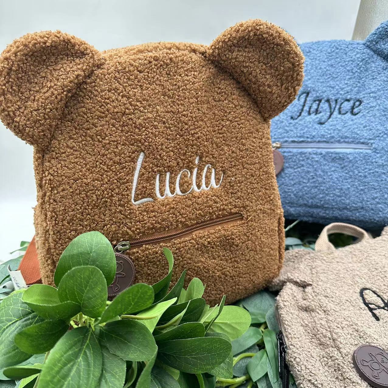 Bear backpack custom name embroidery