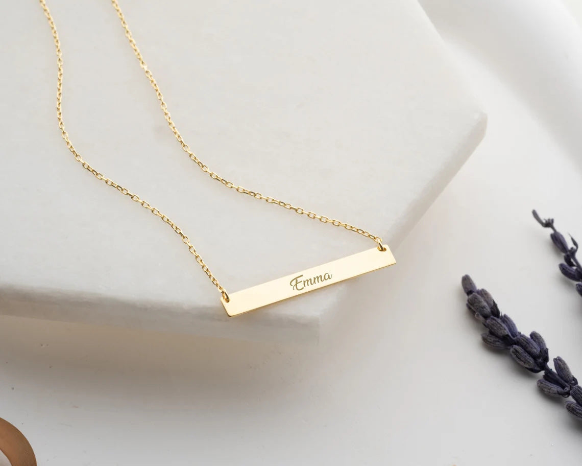 Long Engraved Bar Necklace